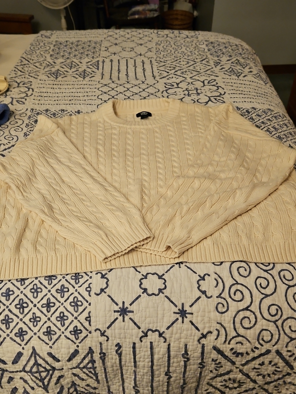 Roots Cream Cable-Knit Crewneck Sweater